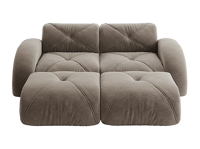Canapé d'angle modulable en tissu chenille, 2 places, avec 2 pouf, 204x171x76cm, Marron