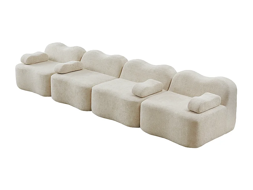 Canapé modulable en velours - 4 places - coussin d'accoudoir mobile - 384x98x70cm - Beige