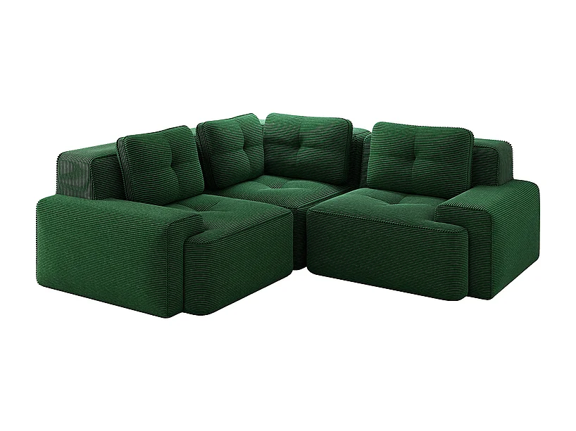 Canapé d'angle gauche modulable en velours côtelé, avec 4 coussins, 177x177x69cm, Vert