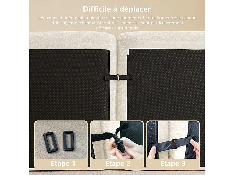 Canapé d'angle 4 places modulable en tissu chenille, avec 2 pouf, 358x171x76cm, Blanc