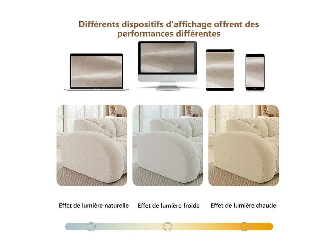 Canapé d'angle 4 places modulable en tissu chenille, avec 2 pouf, 358x171x76cm, Blanc