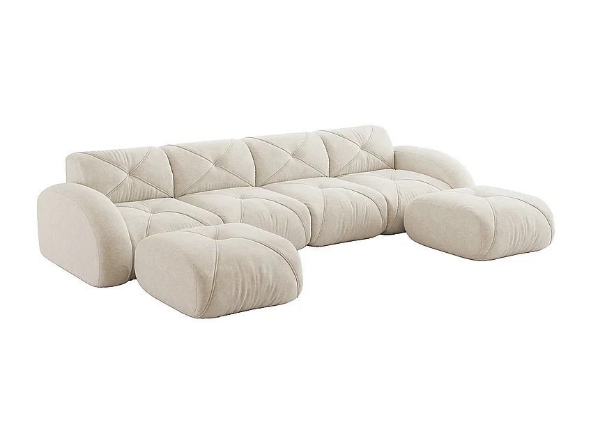 Canapé d'angle 4 places modulable en tissu chenille, avec 2 pouf, 358x171x76cm, Blanc