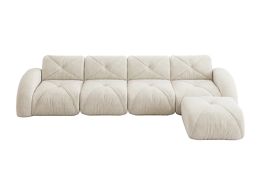 Canapé 4 places d'angle modulable en tissu chenille, avec pouf, 358x171x76cm, Blanc