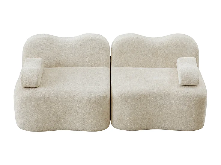 2-zits modulaire bank van fluweel, met mobiel armleuningskussen, 192x98x70cm, Beige