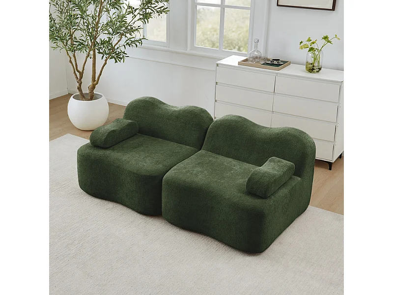 2-zits modulaire bank van fluweel, met mobiel armleuningskussen, 192x98x70cm, Groen