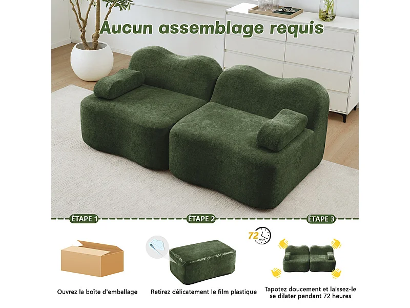 2-zits modulaire bank van fluweel, met mobiel armleuningskussen, 192x98x70cm, Groen