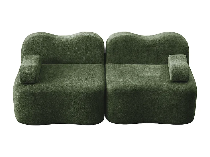 2-zits modulaire bank van fluweel, met mobiel armleuningskussen, 192x98x70cm, Groen