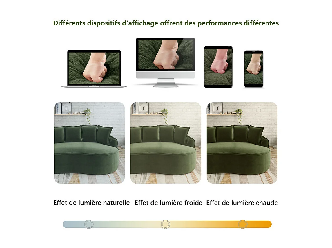 Canapé d'angle droit modulable en tissu chenille vert, 3 places, avec 112cm méridienne, 252x164x67cm