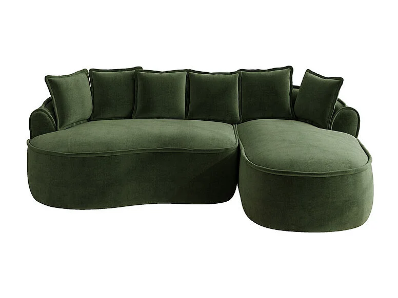 Canapé d'angle droit modulable en tissu chenille vert, 3 places, avec 112cm méridienne, 252x164x67cm