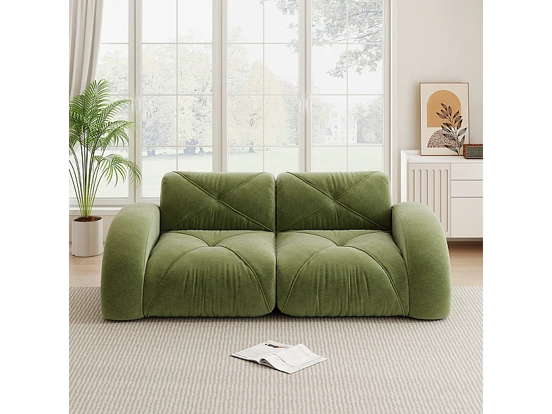 Canapé 2 places modulable en tissu chenille, 204x95x76cm, Vert