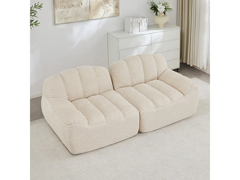 Canapé modulable 2 places en velours côtelé - 68cm d'assise profonds - 210x104x79cm - Beige