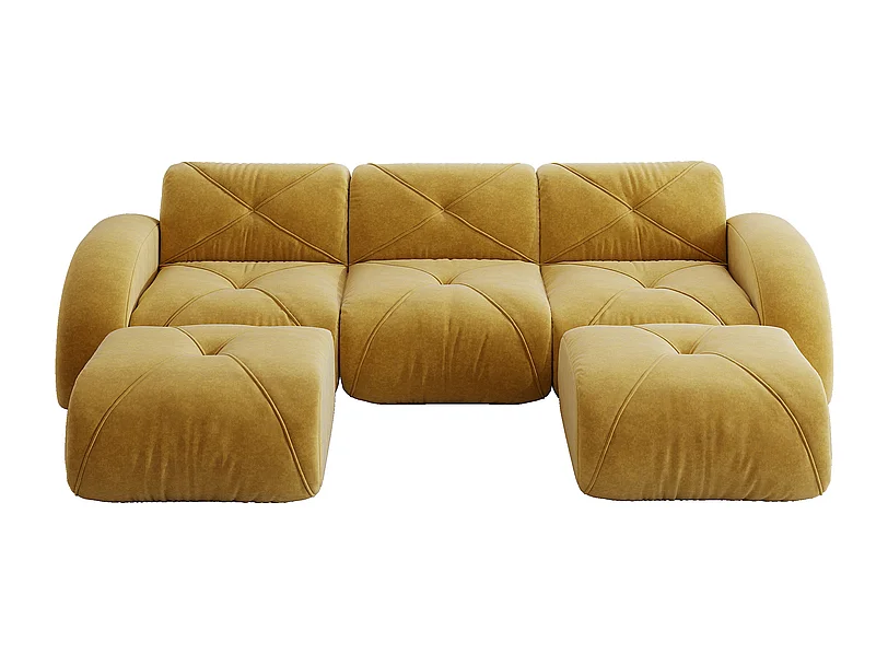 Canapé d'angle 3 places modulable en tissu chenille, avec 2 pouf, 281x171x76cm, Jaune