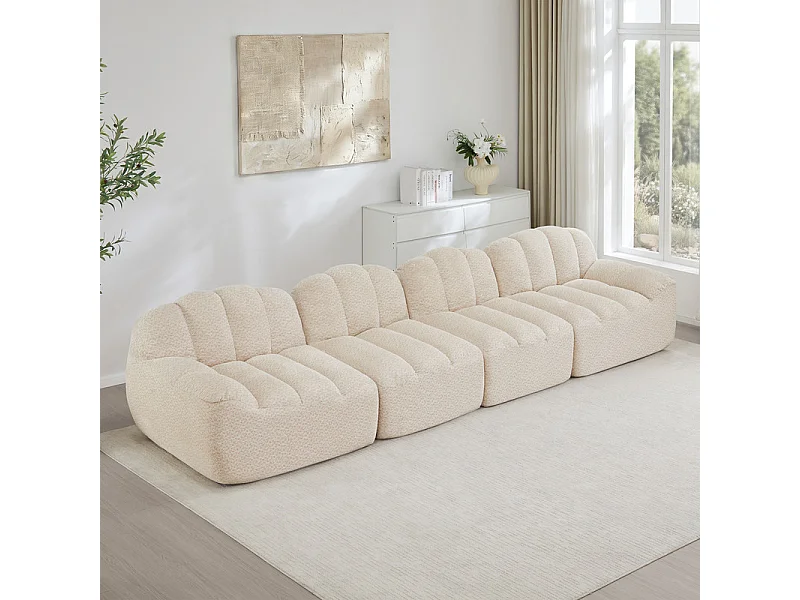Canapé 4 places modulable en velours côtelé, ergonomique, sans assemblage, 366x104x79cm, Beige