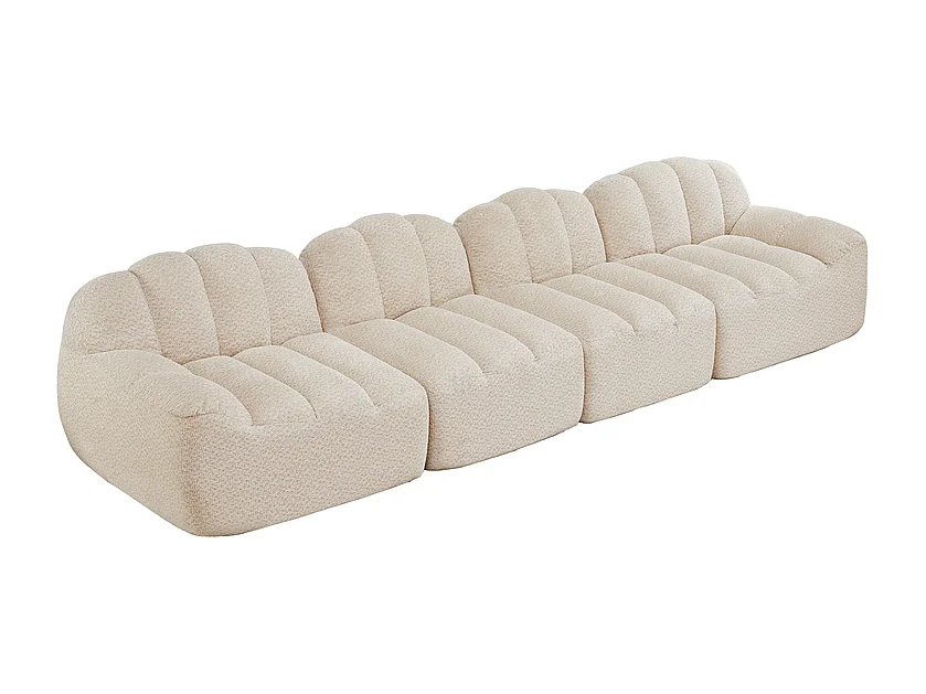 Canapé 4 places modulable en velours côtelé, ergonomique, sans assemblage, 366x104x79cm, Beige