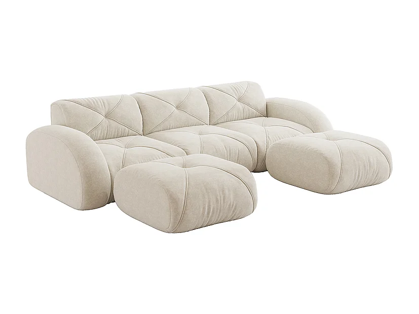 Canapé d'angle 3 places modulable en tissu chenille, avec 2 pouf, 281x171x76cm, Blanc