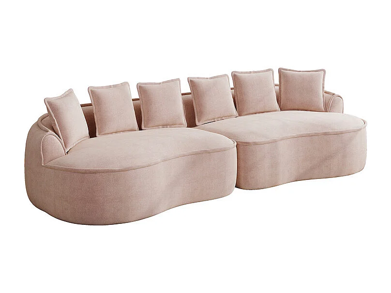 Canapé 4 places modulable en tissu chenille, avec 6 coussins, 63cm assise profonde, 320x114x67cm, Rose
