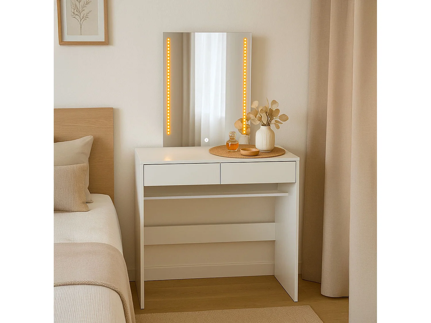 Coiffeuse avec miroir LED Talisma L80cm Blanc