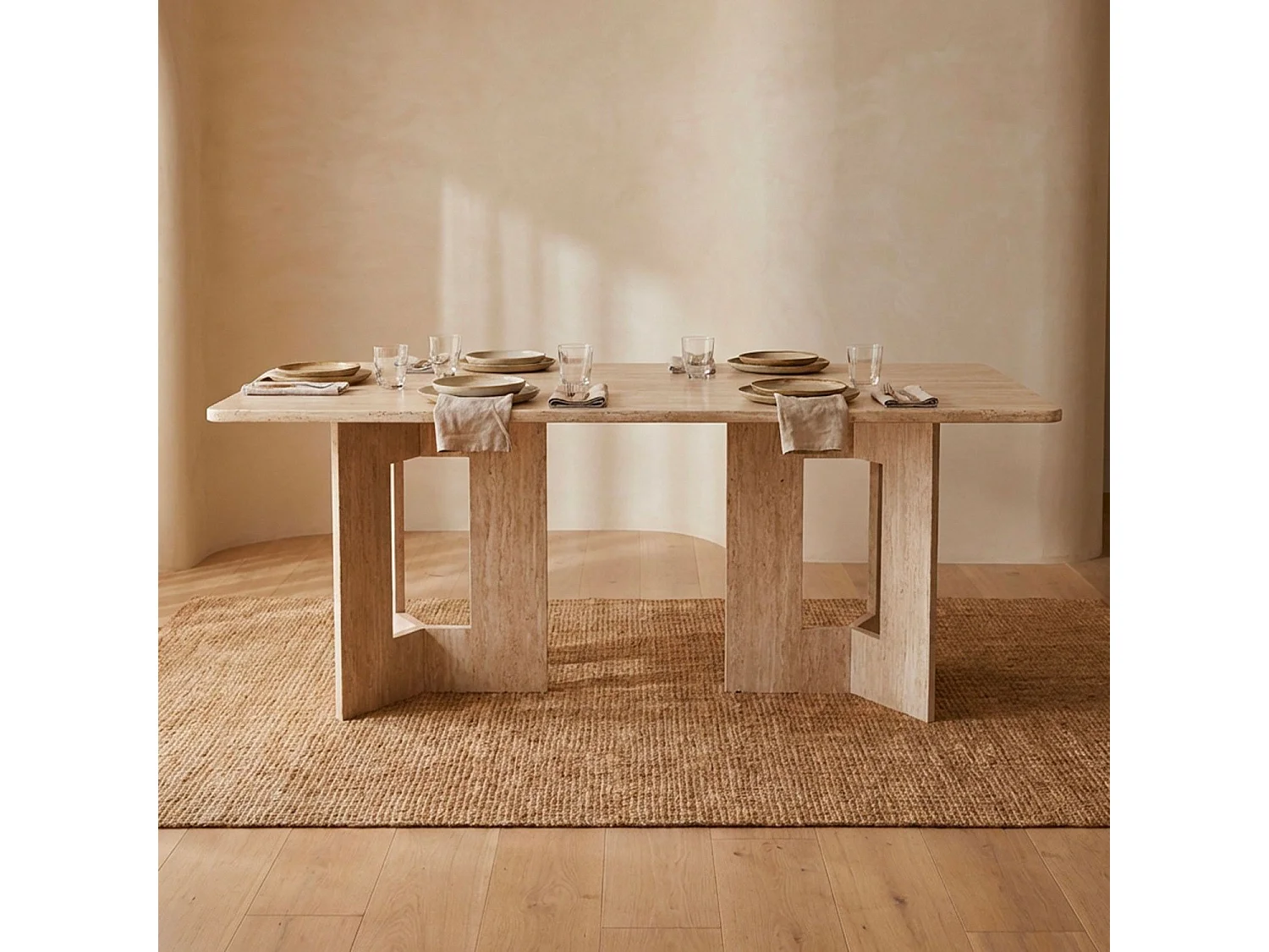Table à manger rectangulaire Roselia 90x180cm Effet travertin Beige