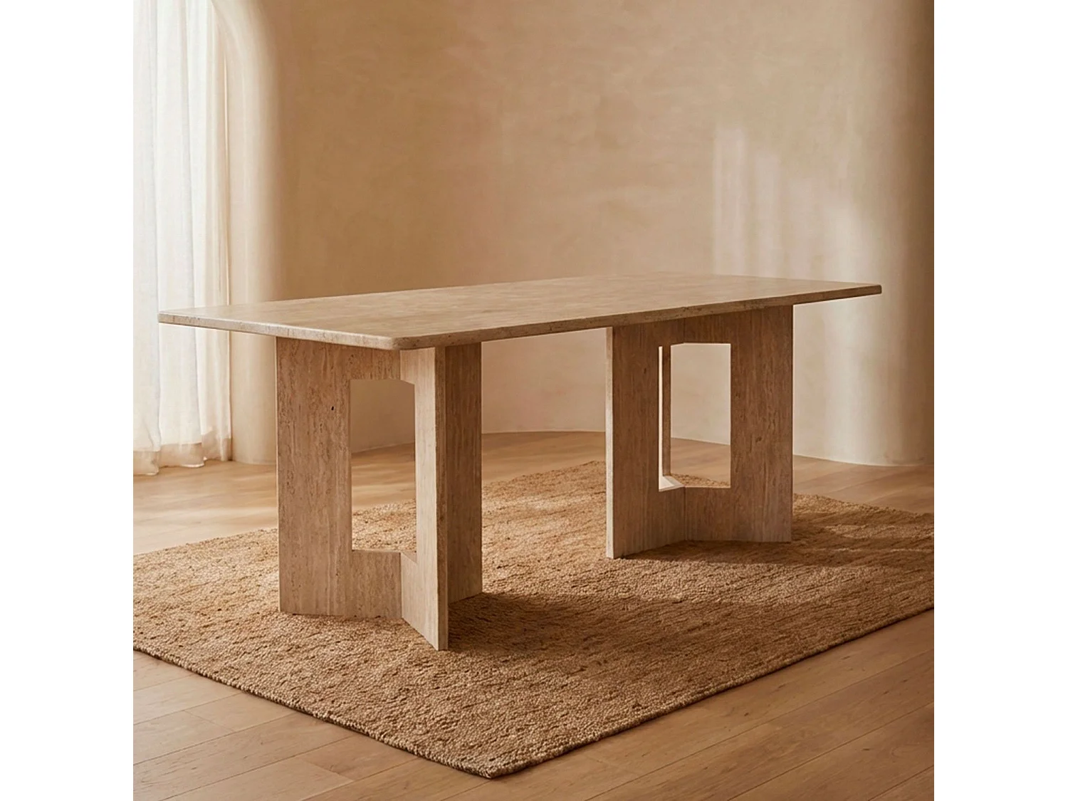Table à manger rectangulaire Roselia 90x180cm Effet travertin Beige