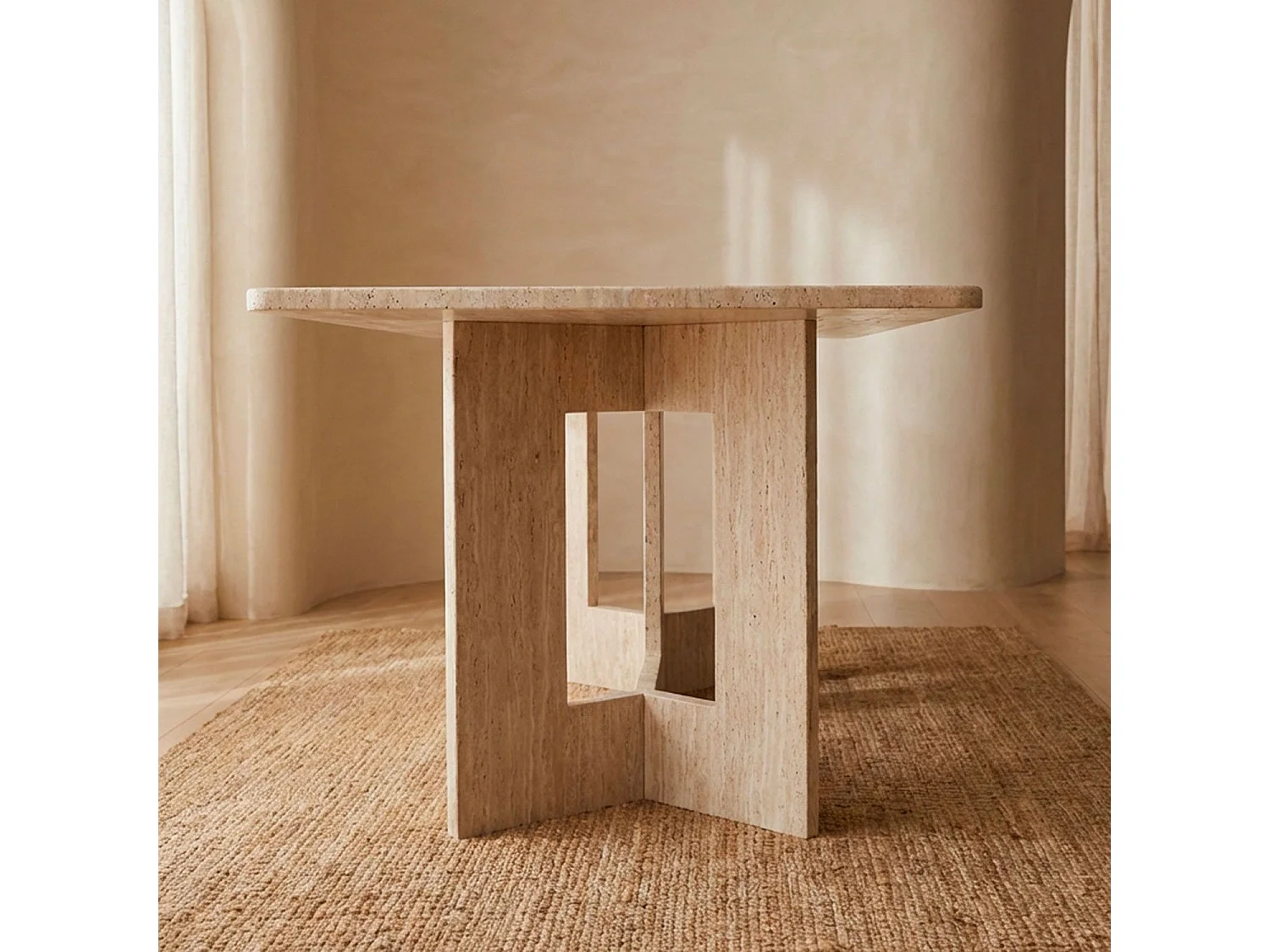 Table à manger rectangulaire Roselia 90x180cm Effet travertin Beige