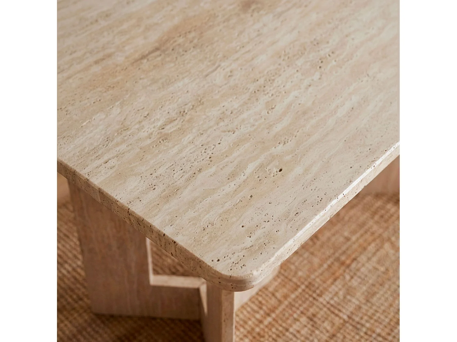 Table à manger rectangulaire Roselia 90x180cm Effet travertin Beige