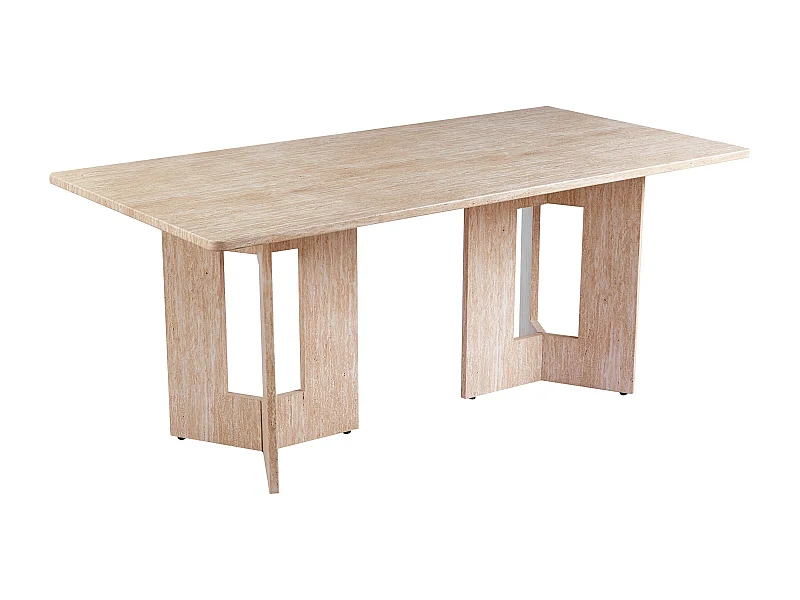 Table à manger rectangulaire Roselia 90x180cm Effet travertin Beige