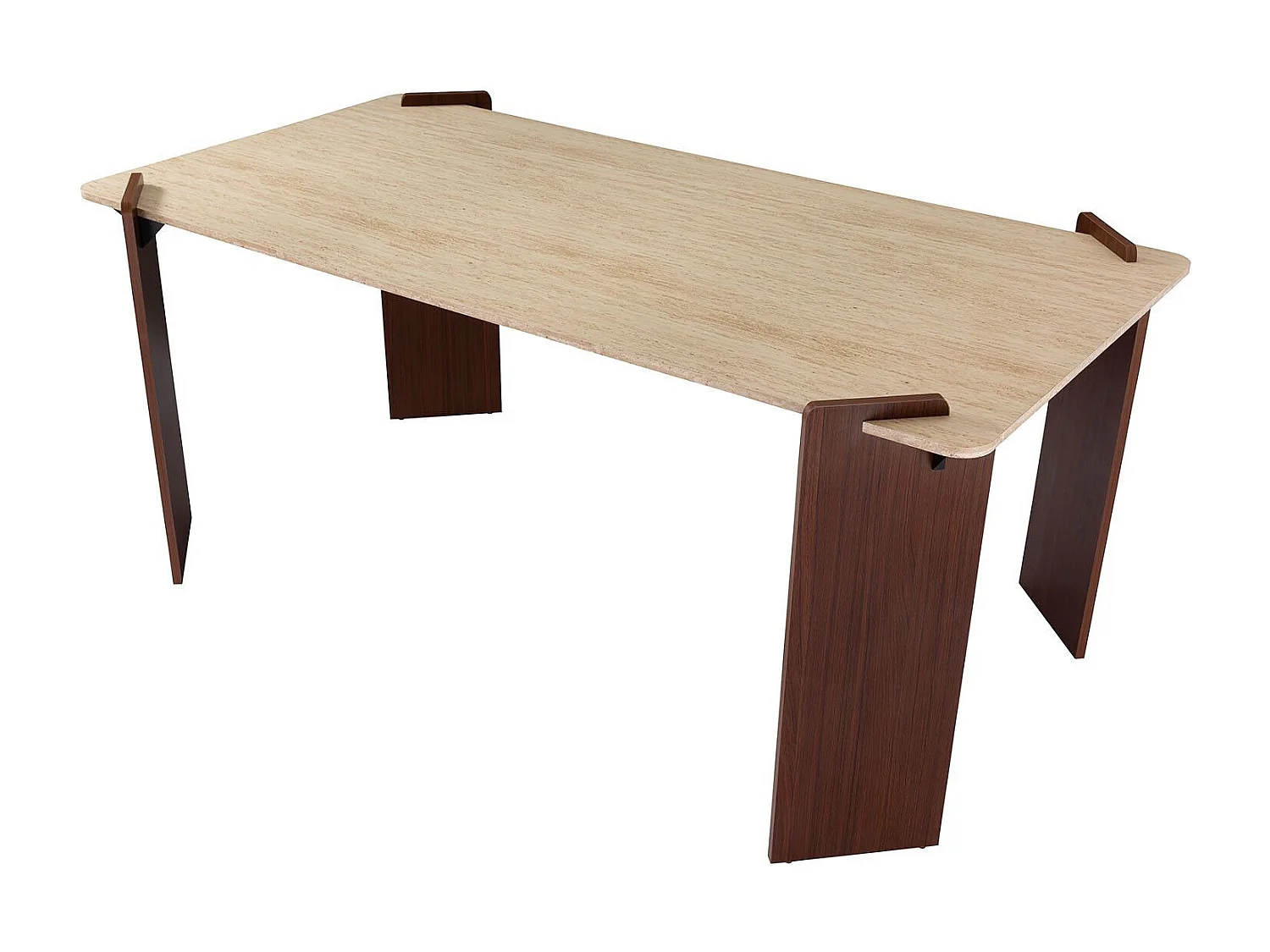 Table à manger au design Art Déco Cezanne 80x190cm Effet travertin Beige et Bois foncé