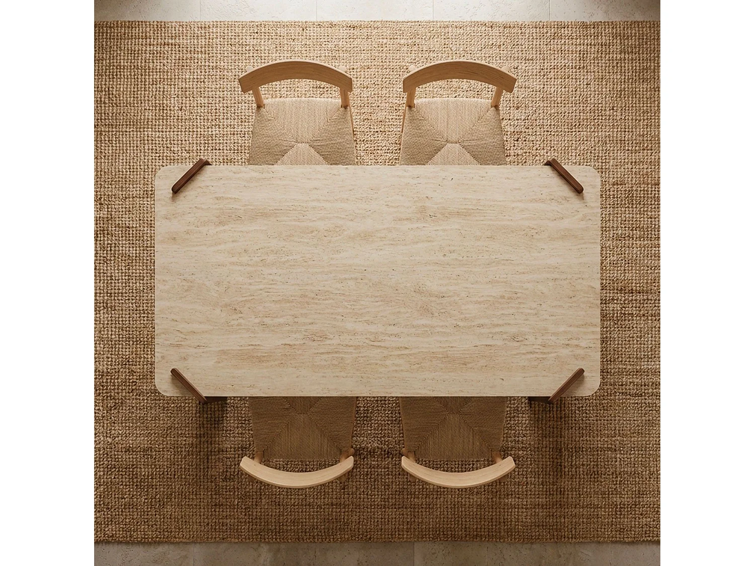 Table à manger au design Art Déco Cezanne 80x190cm Effet travertin Beige et Bois foncé