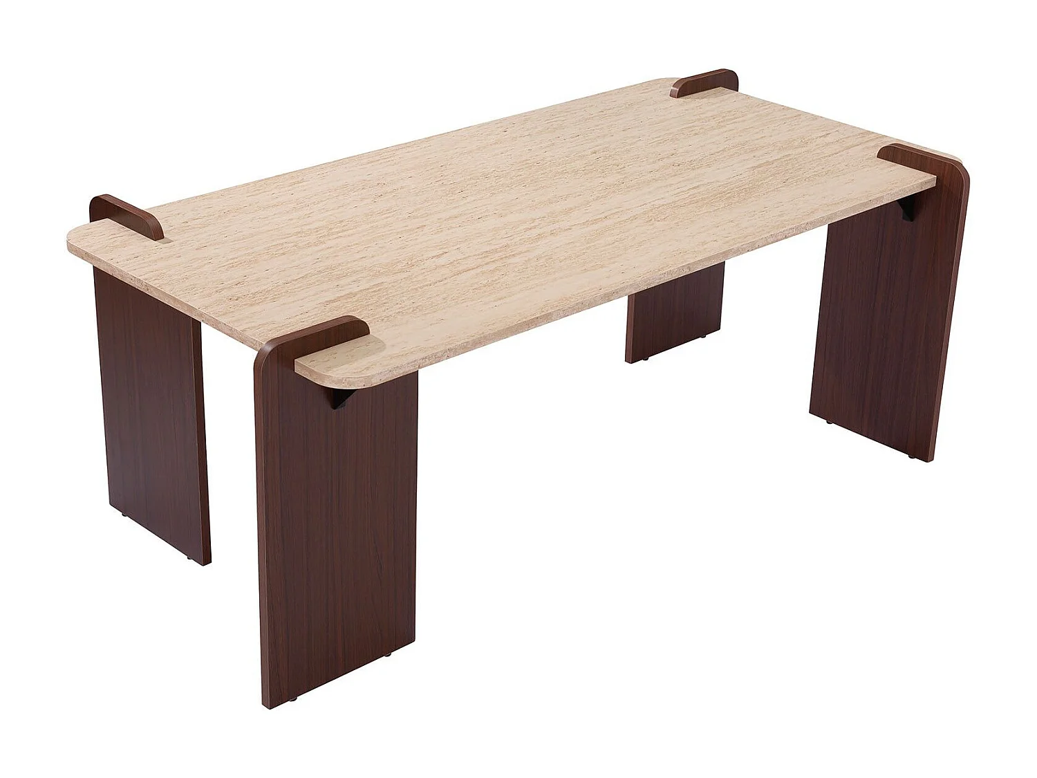 Table basse au design Art Déco Cezanne 60x120cm Effet travertin Beige et Bois foncé