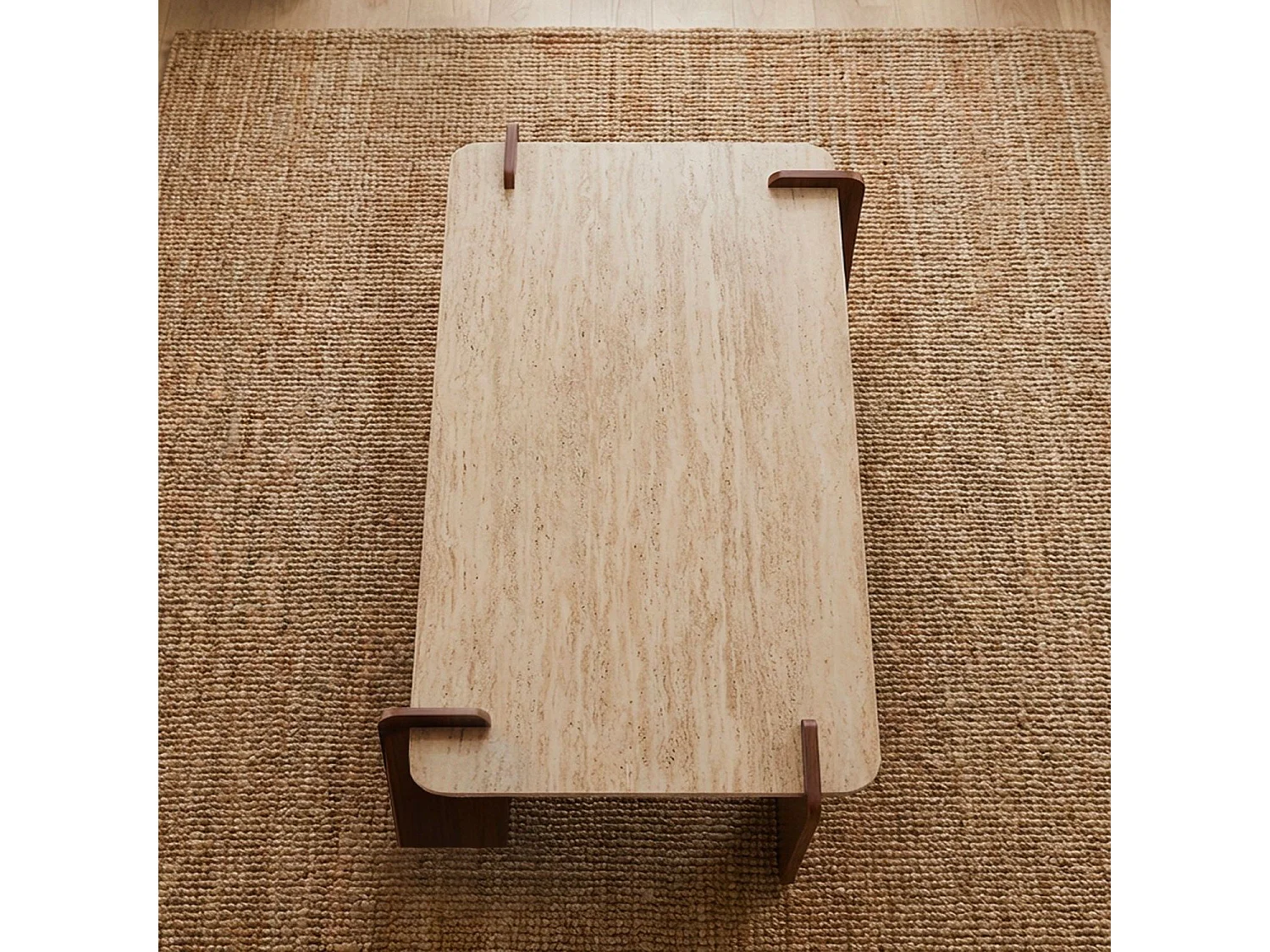 Table basse au design Art Déco Cezanne 60x120cm Effet travertin Beige et Bois foncé