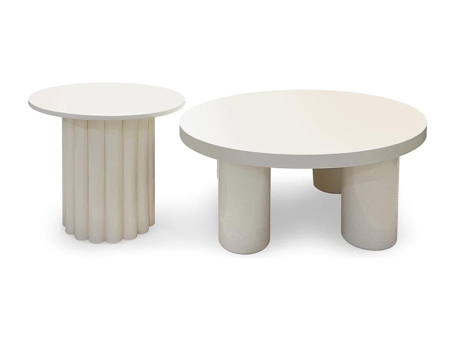 Ensemble de 2 tables basses rondes avec piètement style colonne Storia Crème