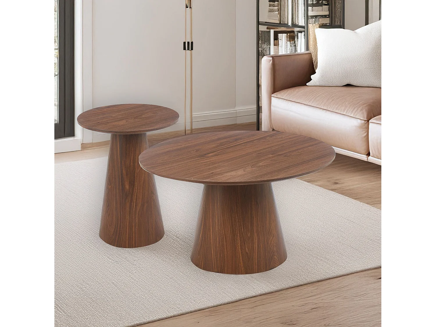 Ensemble de 2 tables basses rondes Callie Bois noisette