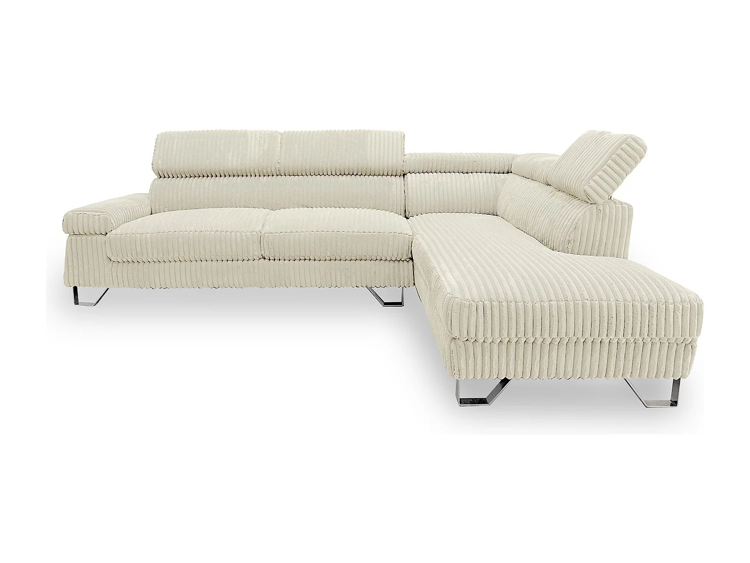 Canapé d'angle à droite avec têtières relevables Quentin Velours côtelé Beige