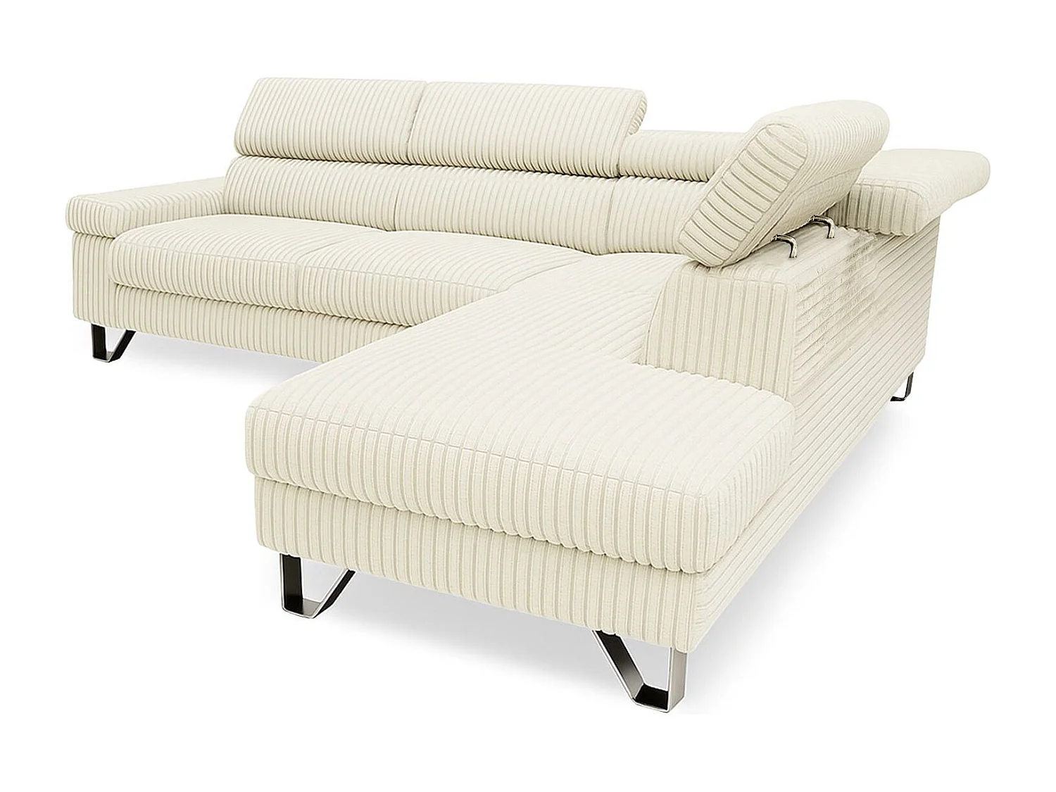 Canapé d'angle à droite avec têtières relevables Quentin Velours côtelé Beige