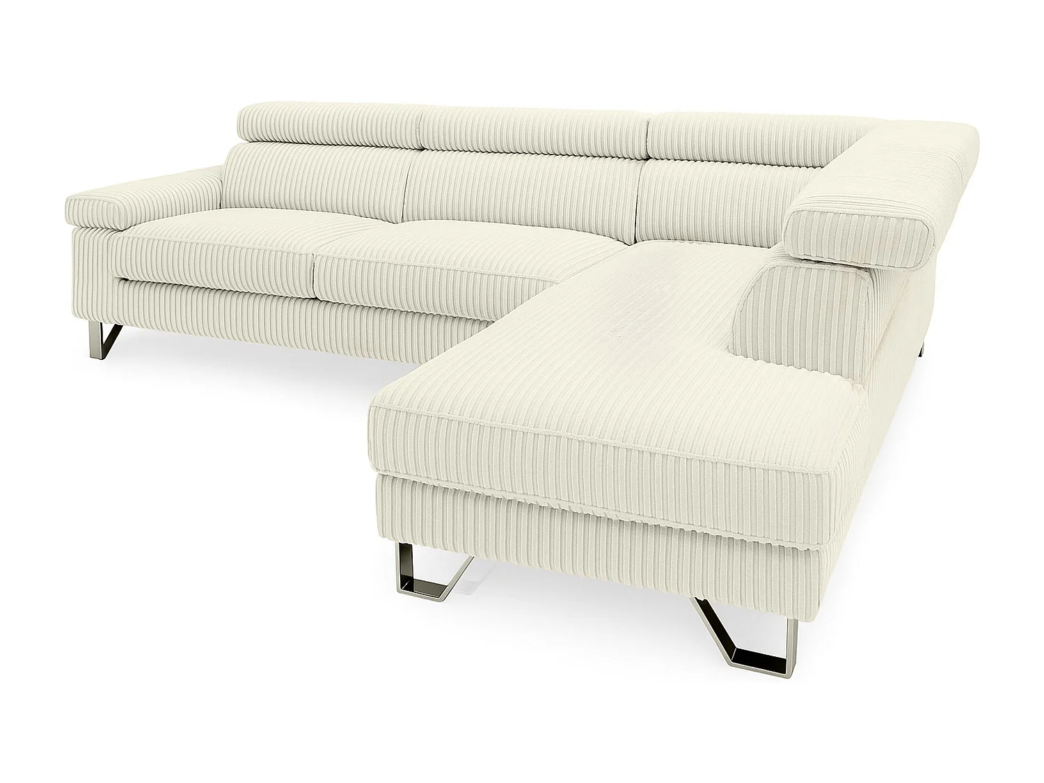 Canapé d'angle à droite avec têtières relevables Quentin Velours côtelé Beige