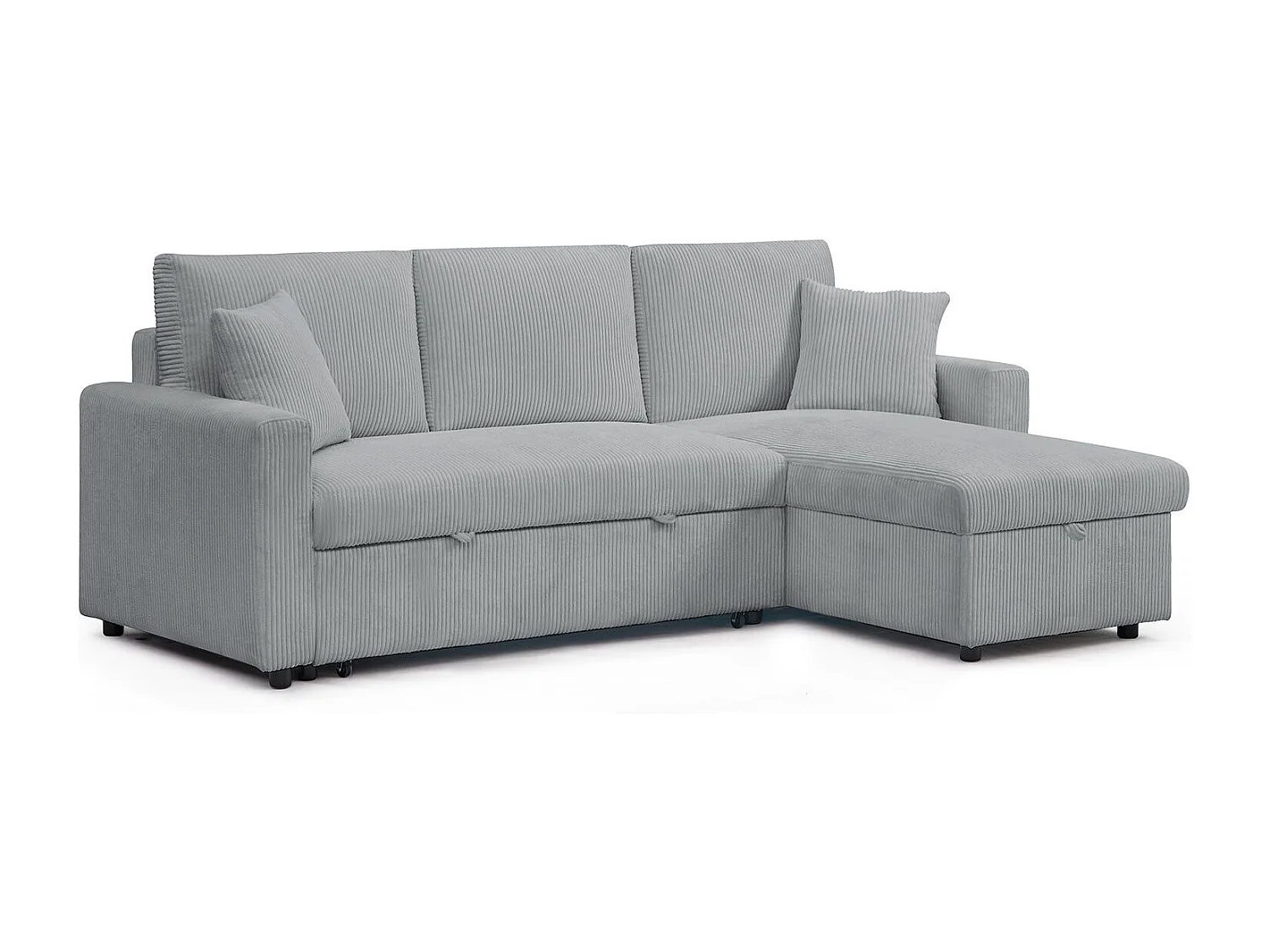 Canapé d'angle convertible avec coffre de rangement réversible Toledo Velours côtelé Argent