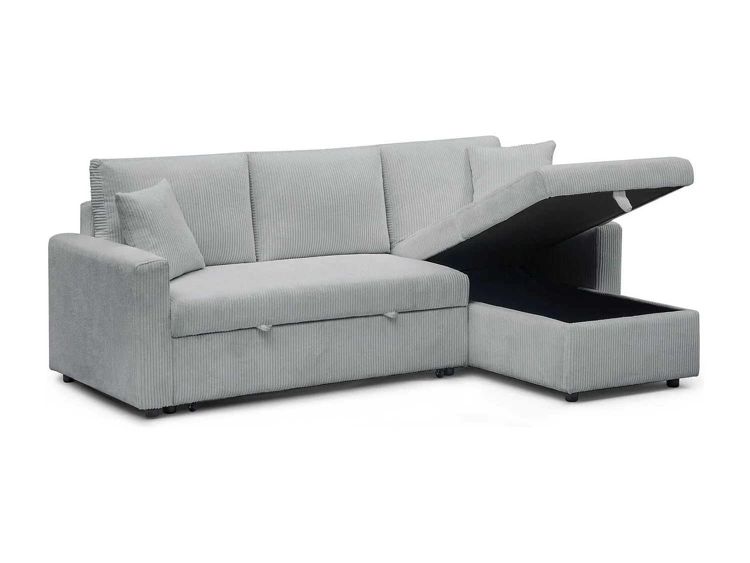 Canapé d'angle convertible avec coffre de rangement réversible Toledo Velours côtelé Argent