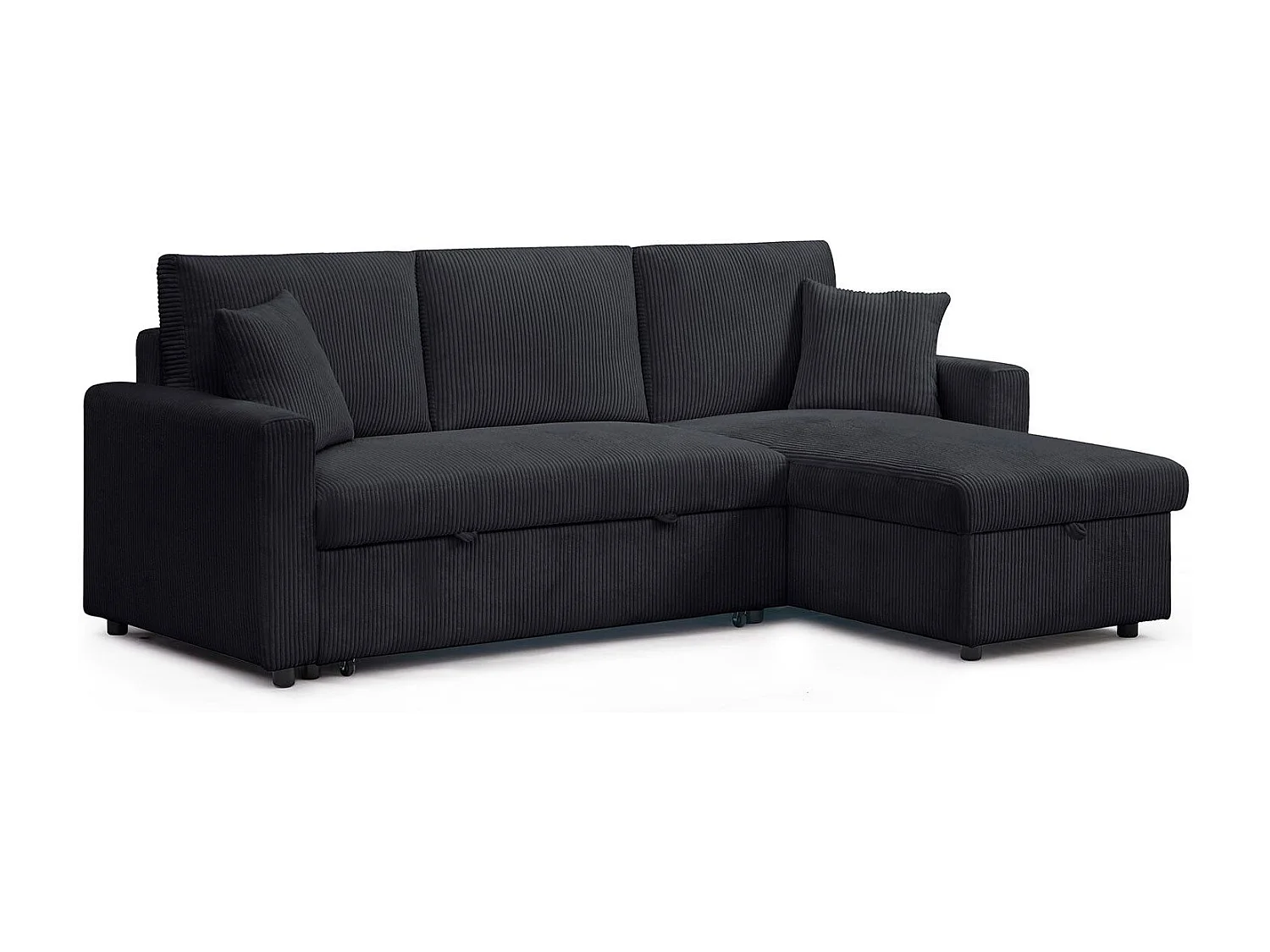 Canapé d'angle convertible avec coffre de rangement réversible Toledo Velours côtelé Noir