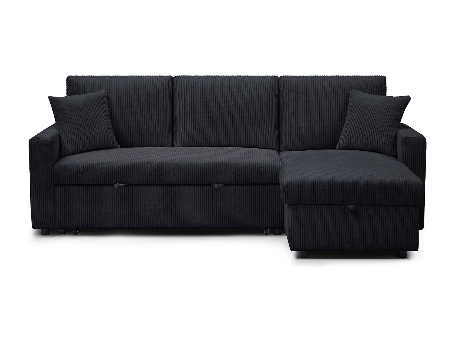 Canapé d'angle convertible avec coffre de rangement réversible Toledo Velours côtelé Noir