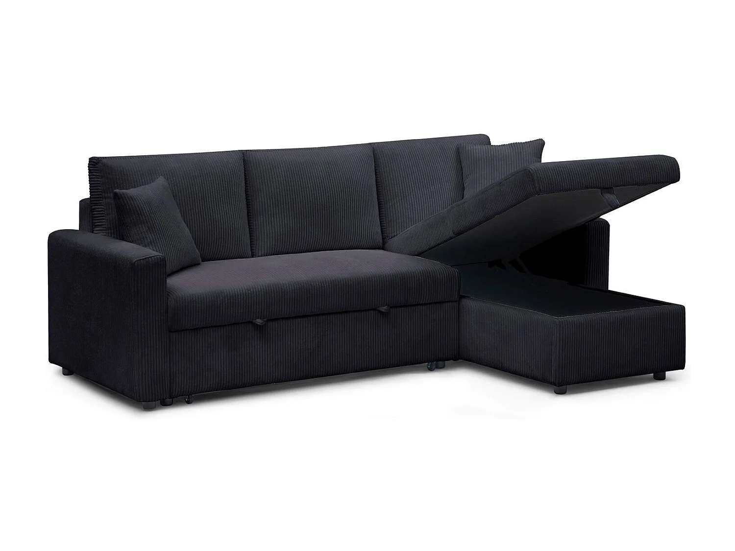 Canapé d'angle convertible avec coffre de rangement réversible Toledo Velours côtelé Noir