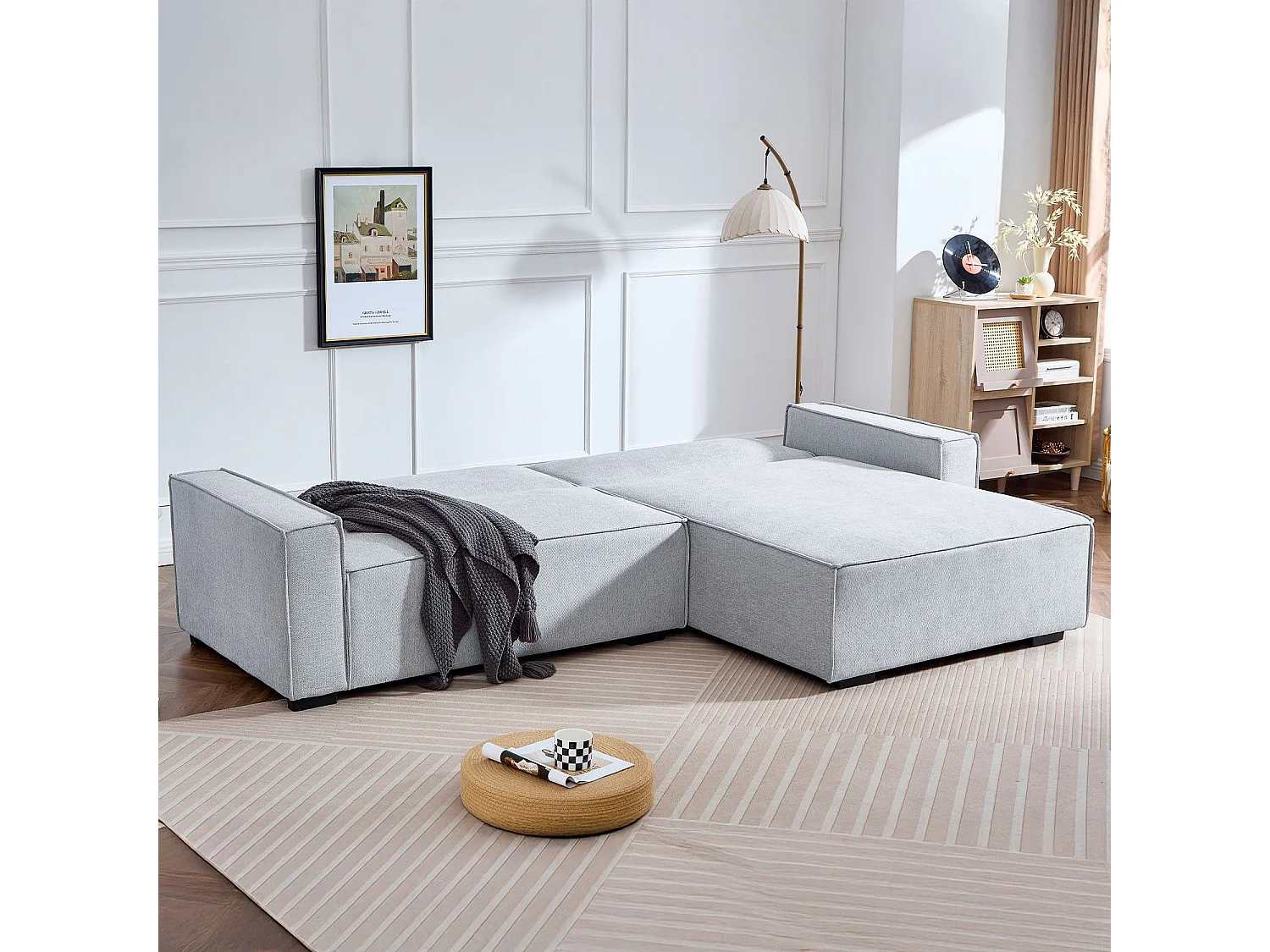 Canapé convertible cic-clac avec angle réversible Pikado Tissu effet lin Gris clair