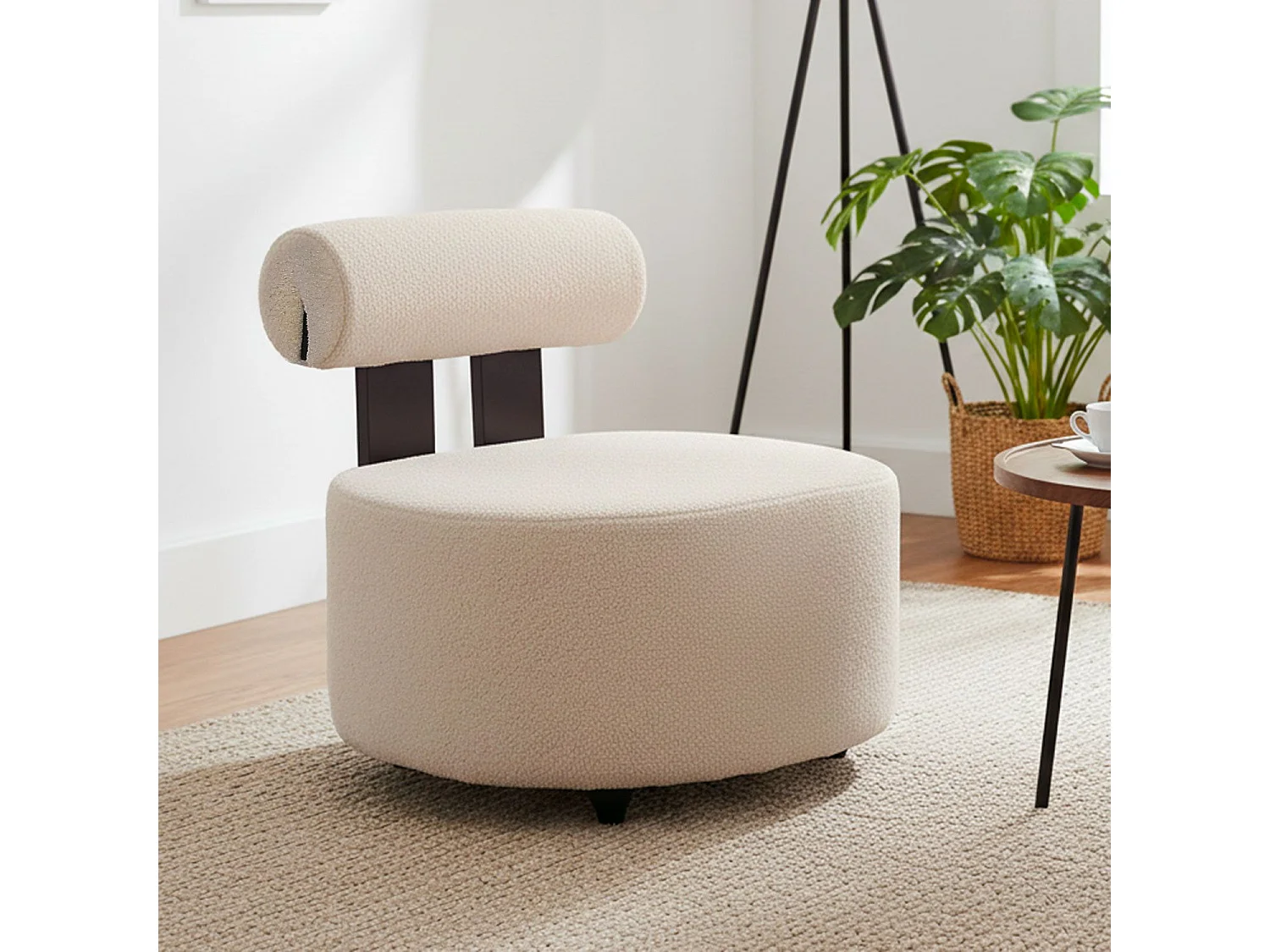 Fauteuil design Canelo Bois foncé et Tissu bouclette Beige