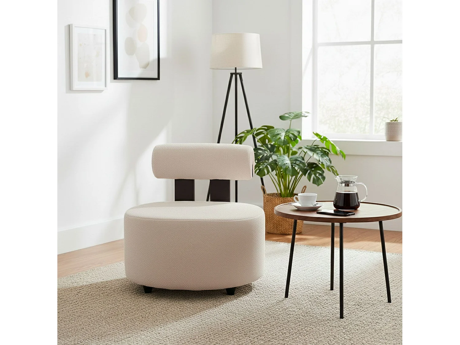 Fauteuil design Canelo Bois foncé et Tissu bouclette Beige