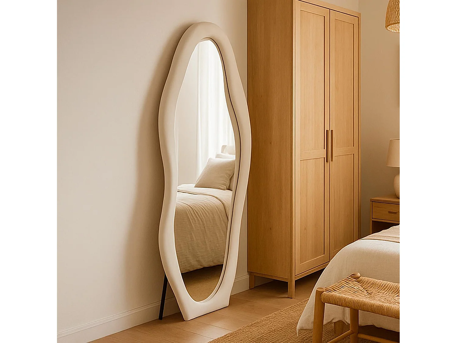 Miroir en pied décoratif design ondulé Pierrot 70x170cm Velours Crème