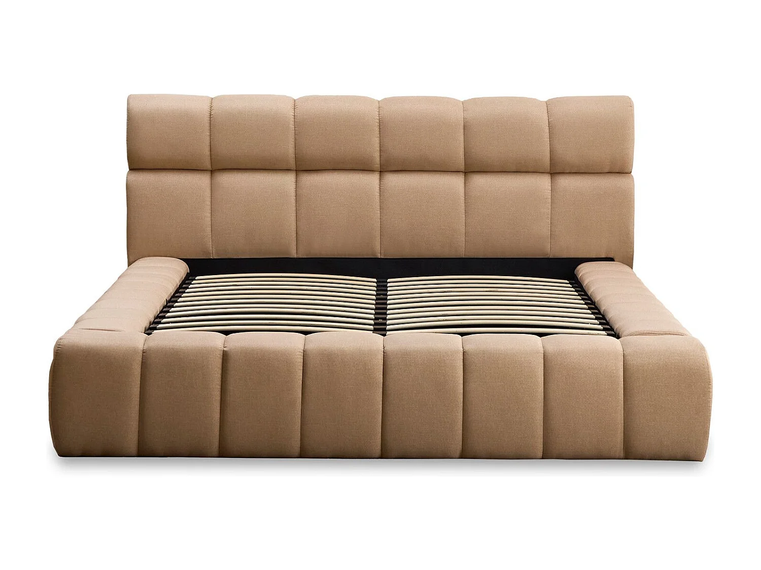 Lit-coffre avec rebords matelassés Challow 180x200cm Tissu Beige