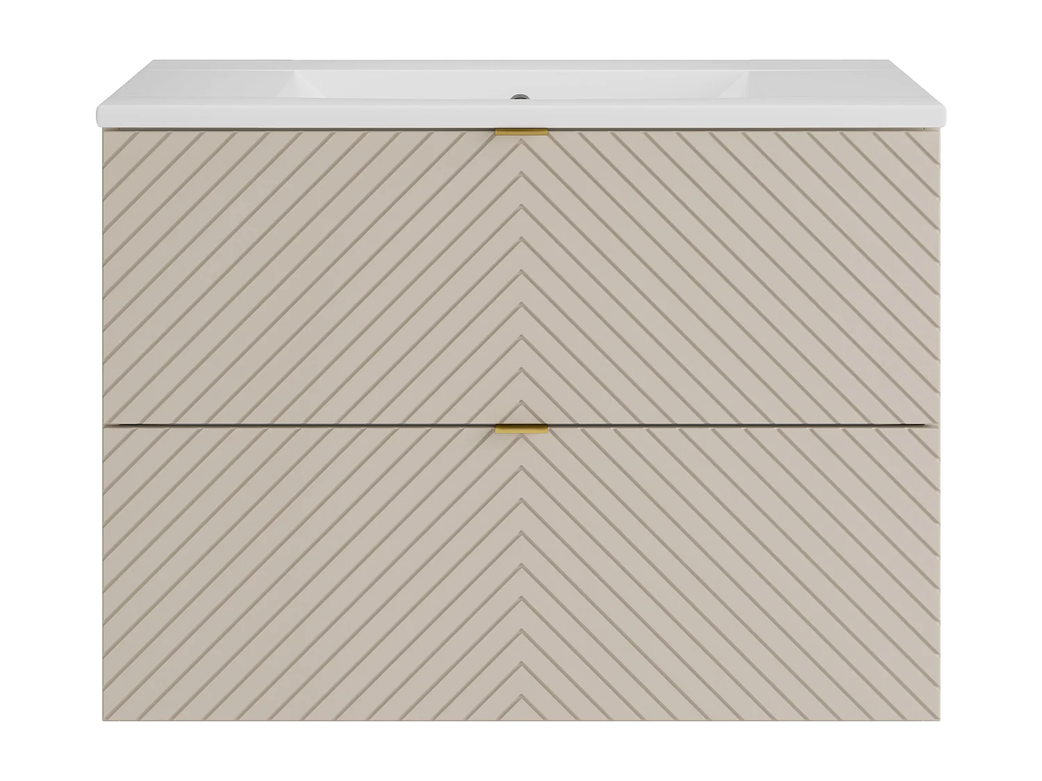 Meuble de salle de bain suspendu en chevrons avec vasque à encastrer et colonne - Beige - 80 cm - DORIONI