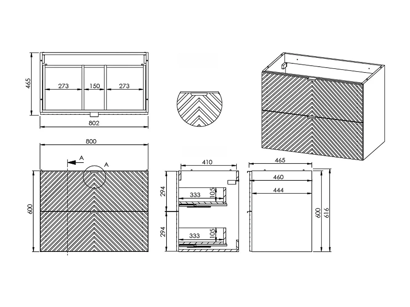 Meuble de salle de bain suspendu en chevrons avec vasque à encastrer et colonne - Beige - 80 cm - DORIONI