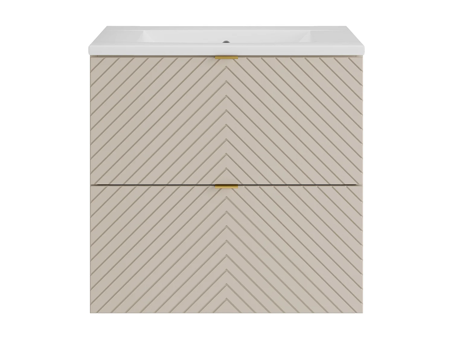 Meuble de salle de bain suspendu en chevrons avec vasque à encastrer et colonne - Beige - 60 cm - DORIONI