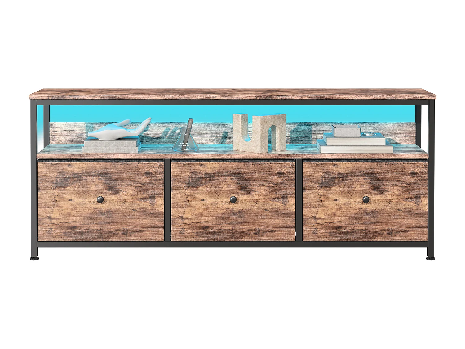 Vintage dressing table - 108 x 30 x 57 cm - Cabinet de base de rangement pour le salon Chambre à coucher - avec lumières LED et espace de rangement ouvert