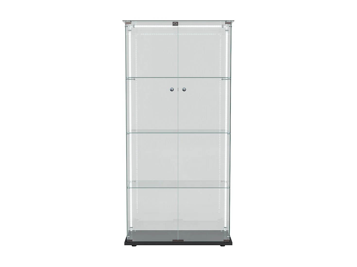 4 couches Collections Cabinet d'affichage de vitrine - avec bande de lumière LED et 2 portes - Cabinet de stockage transparent - plaque de base noire
